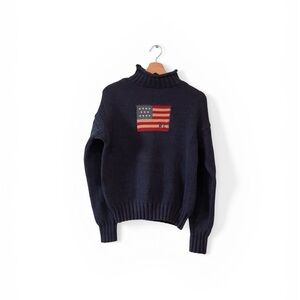 Vintage Ralph Lauren Polo Sport Navy Sweater with American Flag